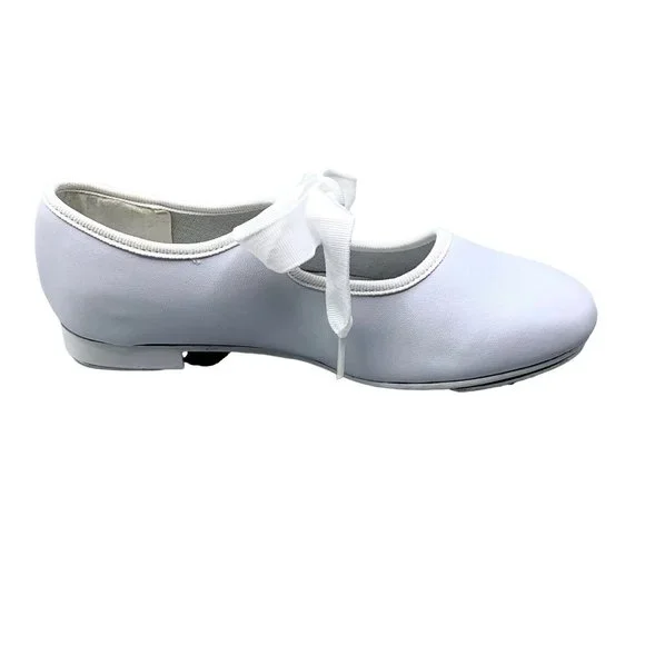 Little Girls Bow Tie White Tap Shoes Tyette Size 13.5 Recital Dance Class - Picture 2 of 8